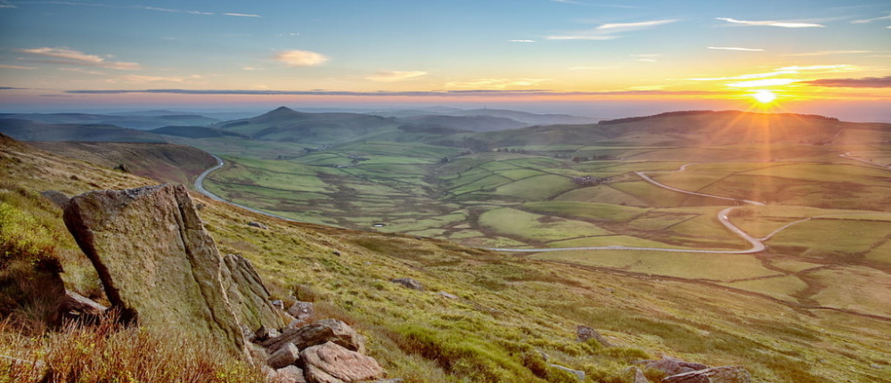 A view of Peak District National Park at Sunset